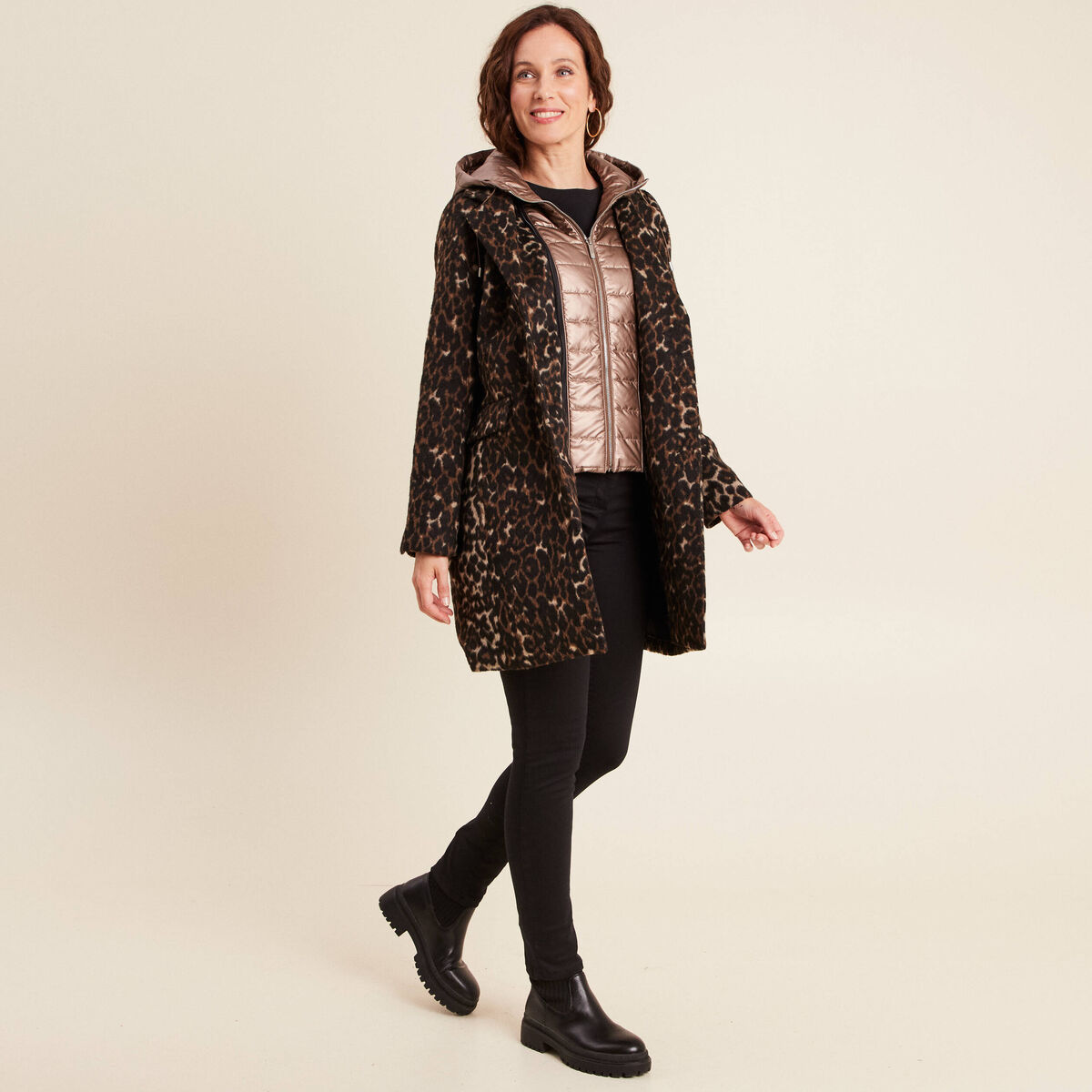 Manteau 2 en 1 droit doubl&eacute; creme femme