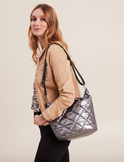 Sac seau matelassé métallisé couleur argent femme
