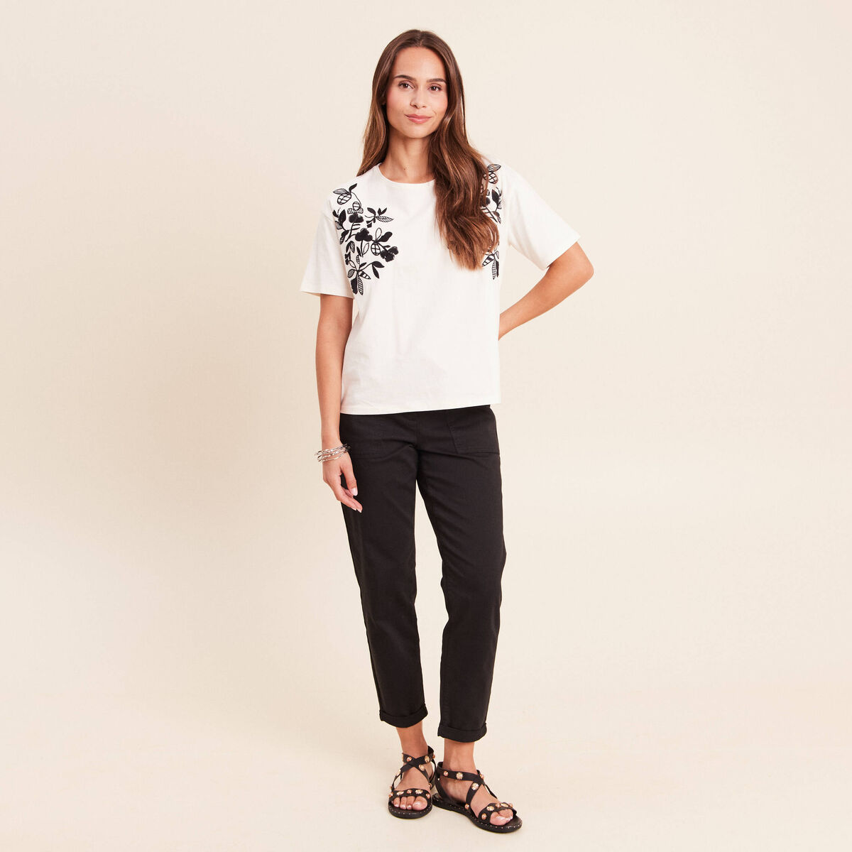 Pantalon coupe mom 7/8&egrave;me noir femme