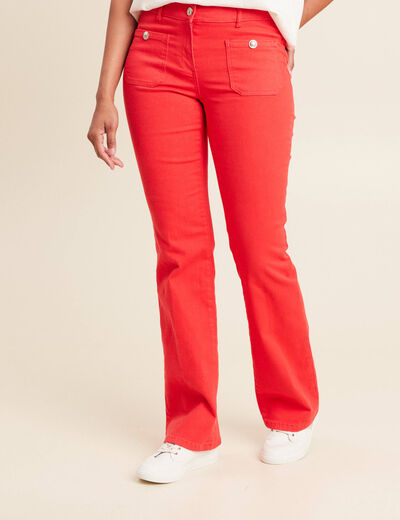 Pantalon bootcut taille basculée rouge femme