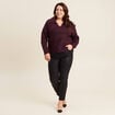 Pull manches longues col polo bordeaux femme