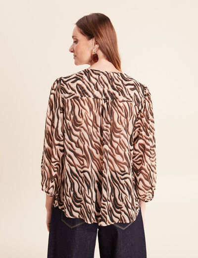 Blouse ample col v en voile manches 3/4 noir femme