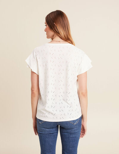 T-shirt cintré col V ecru femme