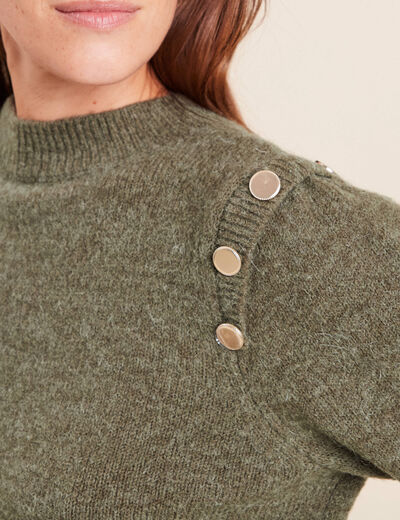 Pull col rond manches longues vert kaki femme