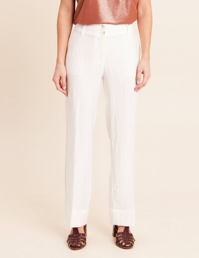 Pantalon coupe droite taille haute ecru femme