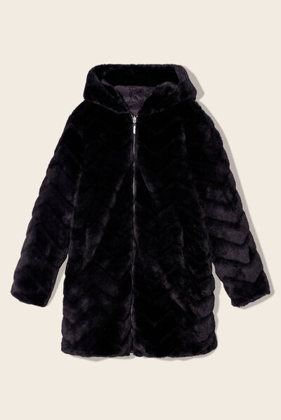 Manteau fausse fourrure réversible noir femme