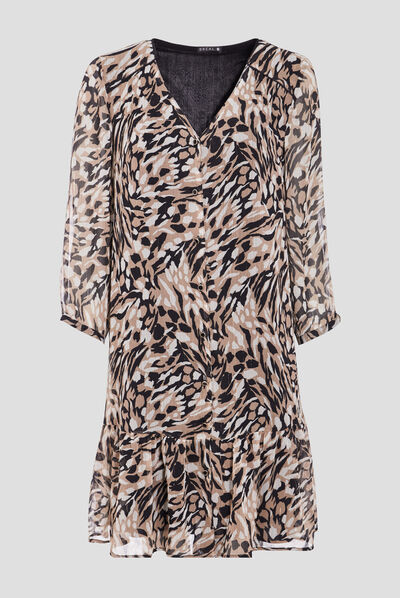 Robe droite manches 3/4 creme femme