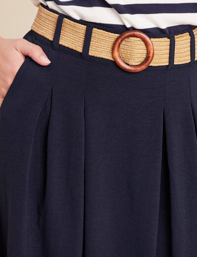 Jupe longue &eacute;vas&eacute;e ceintur&eacute;e bleu fonc&eacute; femme
