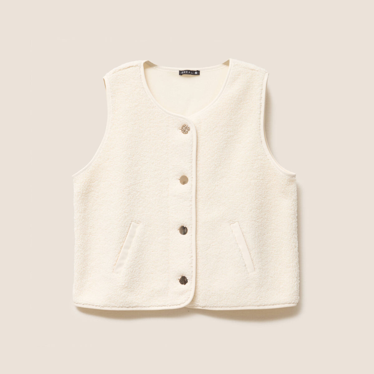 Gilet sans manches sans col ecru femme