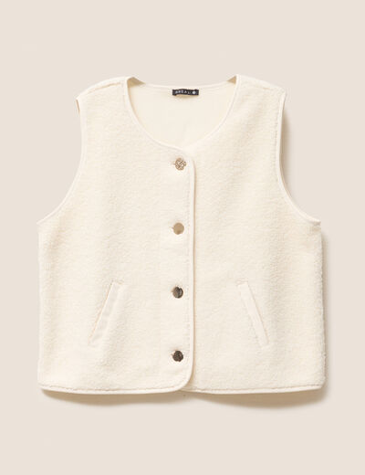 Gilet sans manches sans col ecru femme