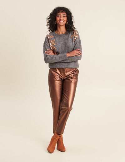 Pull manches longues sequins gris foncé femme