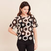 Blouse col rond manches courtes dentelle ecru femme