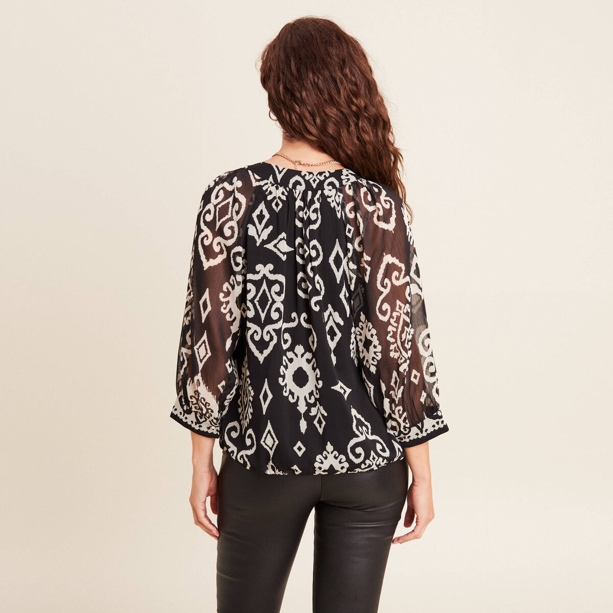 Blouse manches 3/4 noir femme