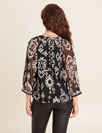 Blouse manches 3/4 noir femme