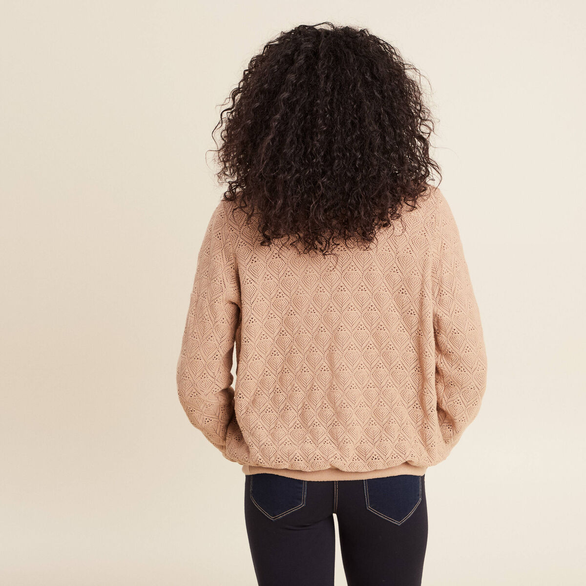 Gilet r&eacute;versible ajour&eacute; sable femme