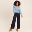 Pull col v bleu p&eacute;trole femme