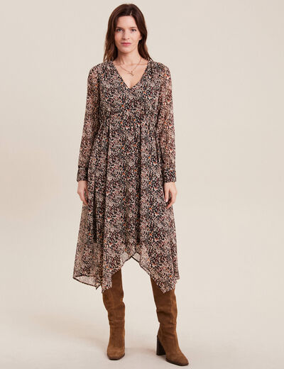 Robe longue évasée noir femme