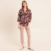 Blouse col tunisien manches 3/4 marron femme