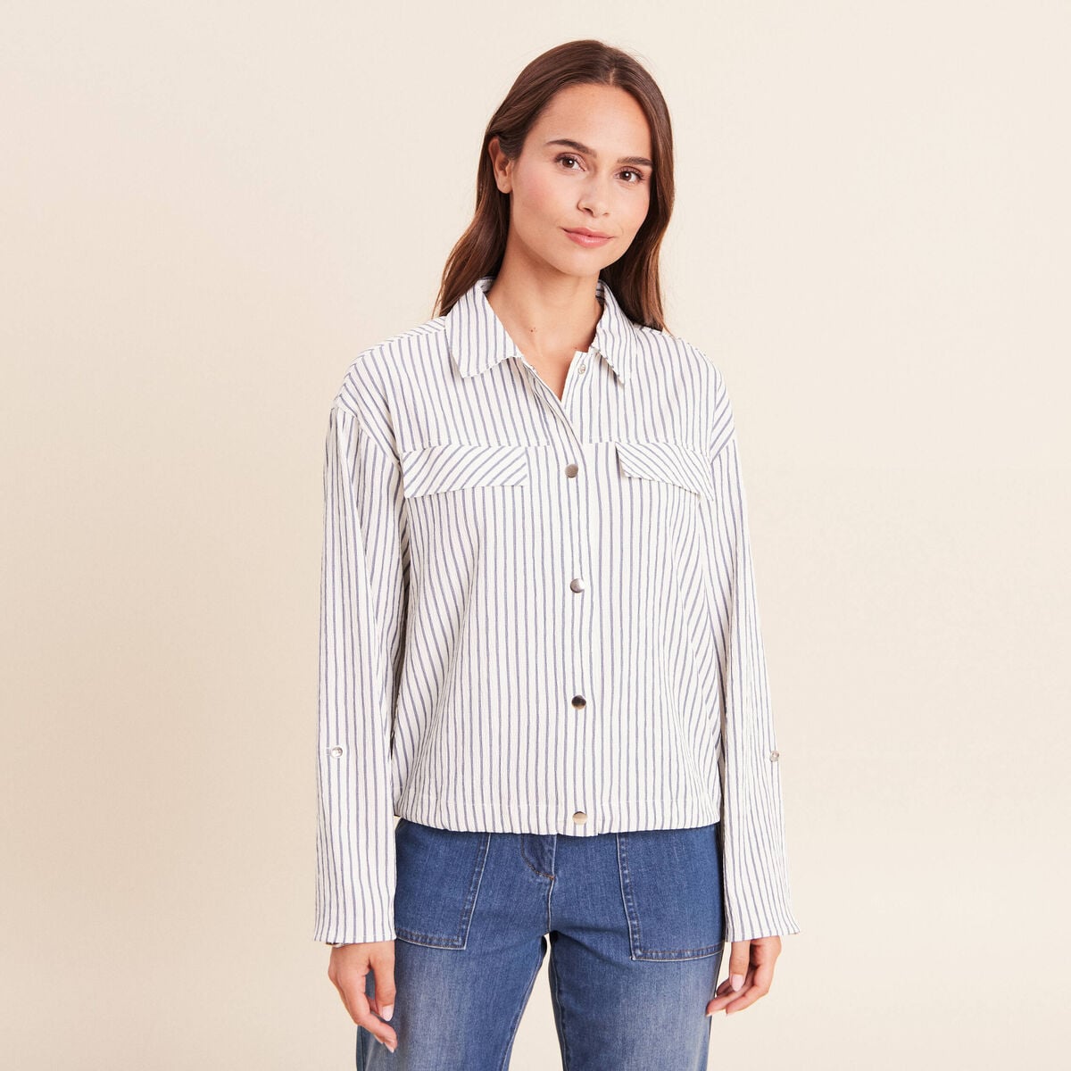 Chemise fluide manches longues bleu femme