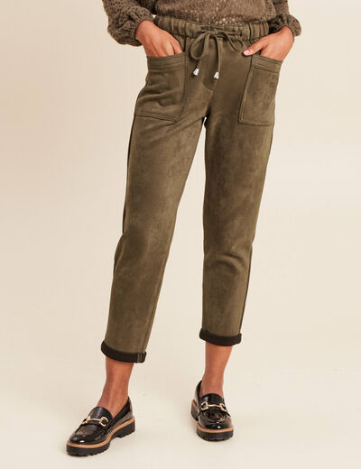Pantalon coupe mom 7/8&egrave;me vert kaki femme
