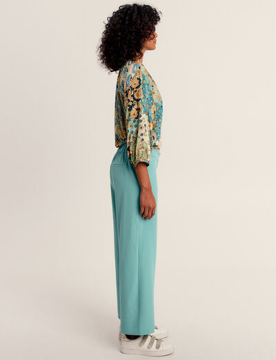 Pantalon flou 7/8ème bleu canard femme