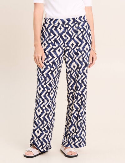 Pantalon large taille haute bleu femme