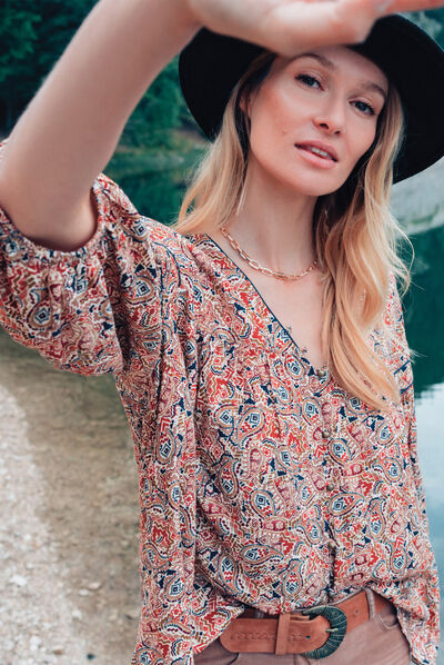 Blouse manches 3/4 creme femme