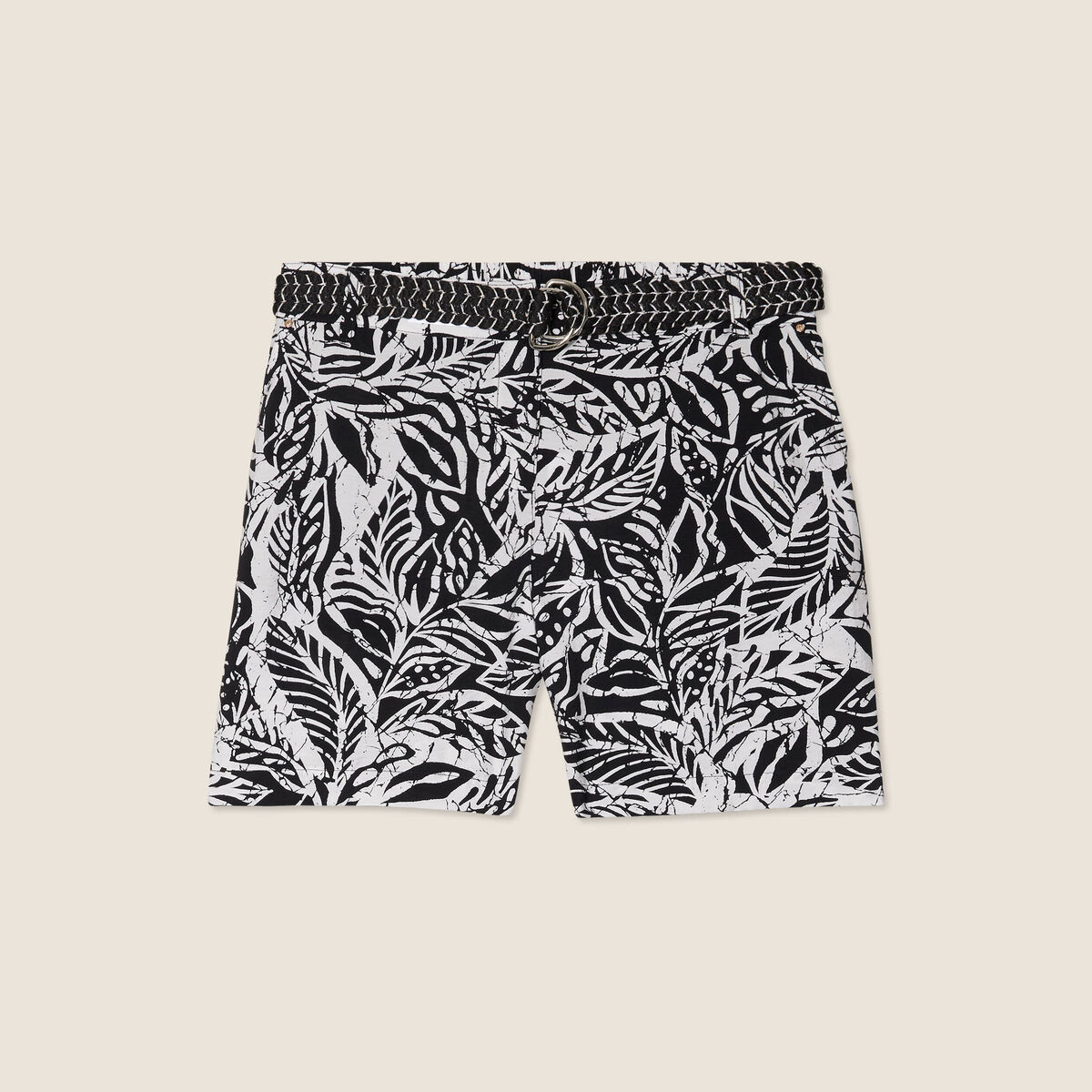 Short droit ceintur&eacute; noir femme