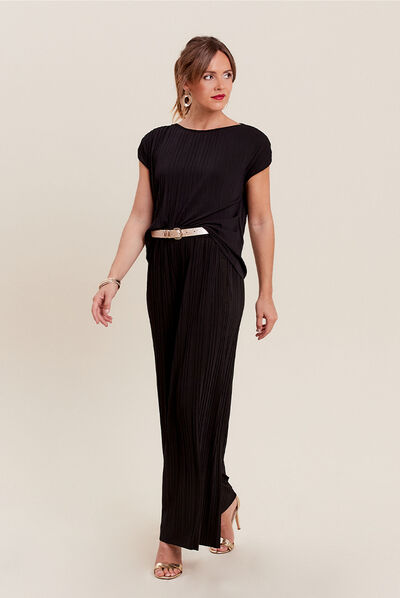 Pantalon large plissé 7/8ème noir femme