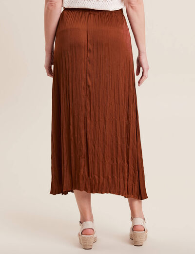 Jupe longue évasée satin marron foncé femme
