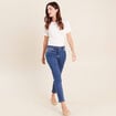 Jean ajust&eacute; 7/8&egrave;me taille bascul&eacute;e denim stone femme