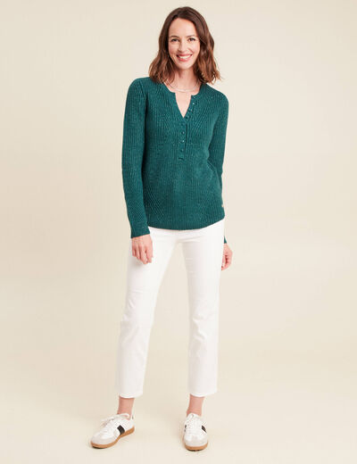 Pull manches longues vert foncé femme