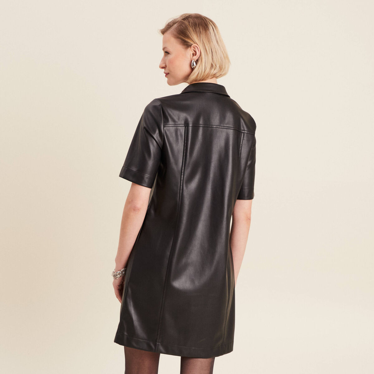 Robe droite simili cuir noir femme
