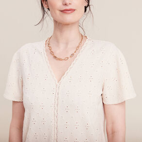 Blouse manches courtes brodée ivoire femme