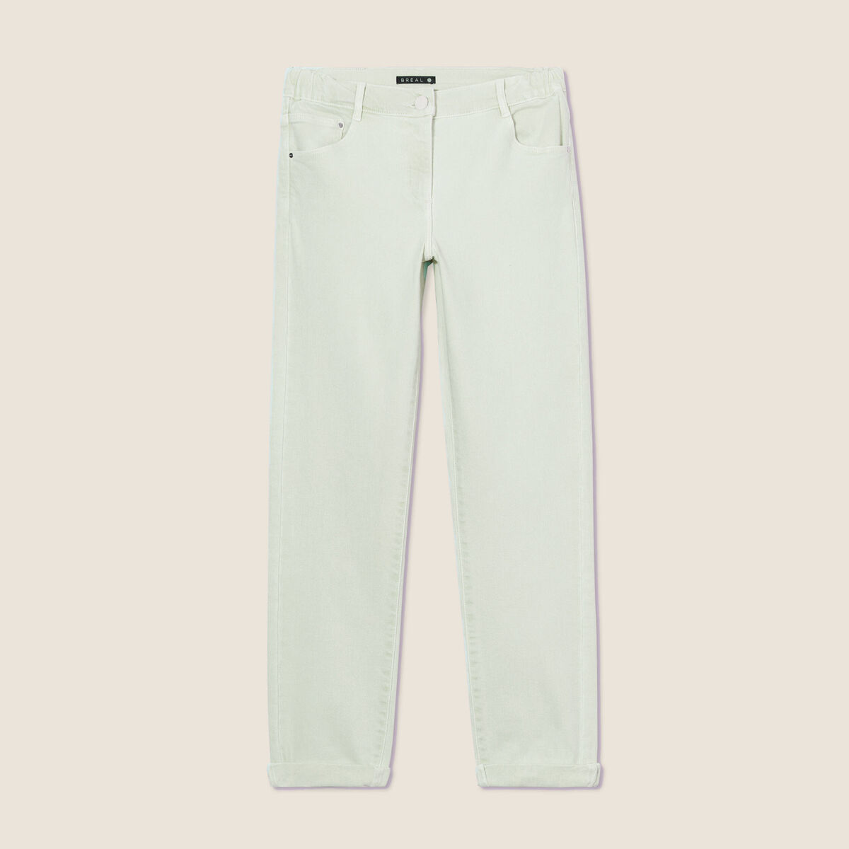 Jean ajusté 7/8ème 5 poches vert clair femme