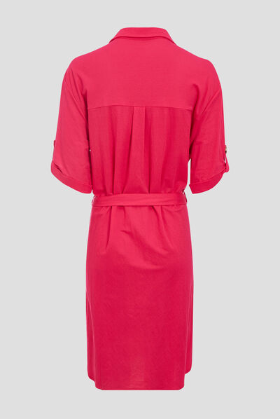 Robe boutonnée à manches courtes rose fushia femme
