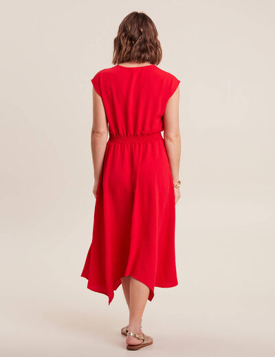 Robe évasée taille smockée rouge femme
