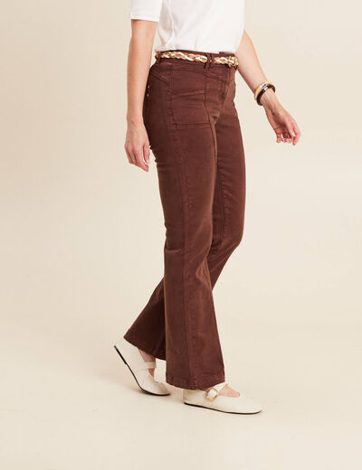 Pantalon bootcut jean ceinture amovible marron foncé femme