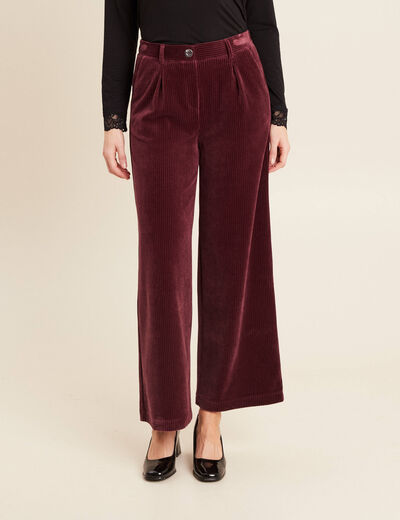 Pantalon large velours bordeaux femme