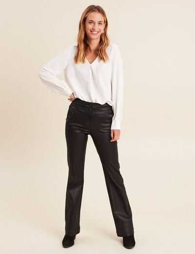 Pantalon bootcut enduit taille haute noir femme