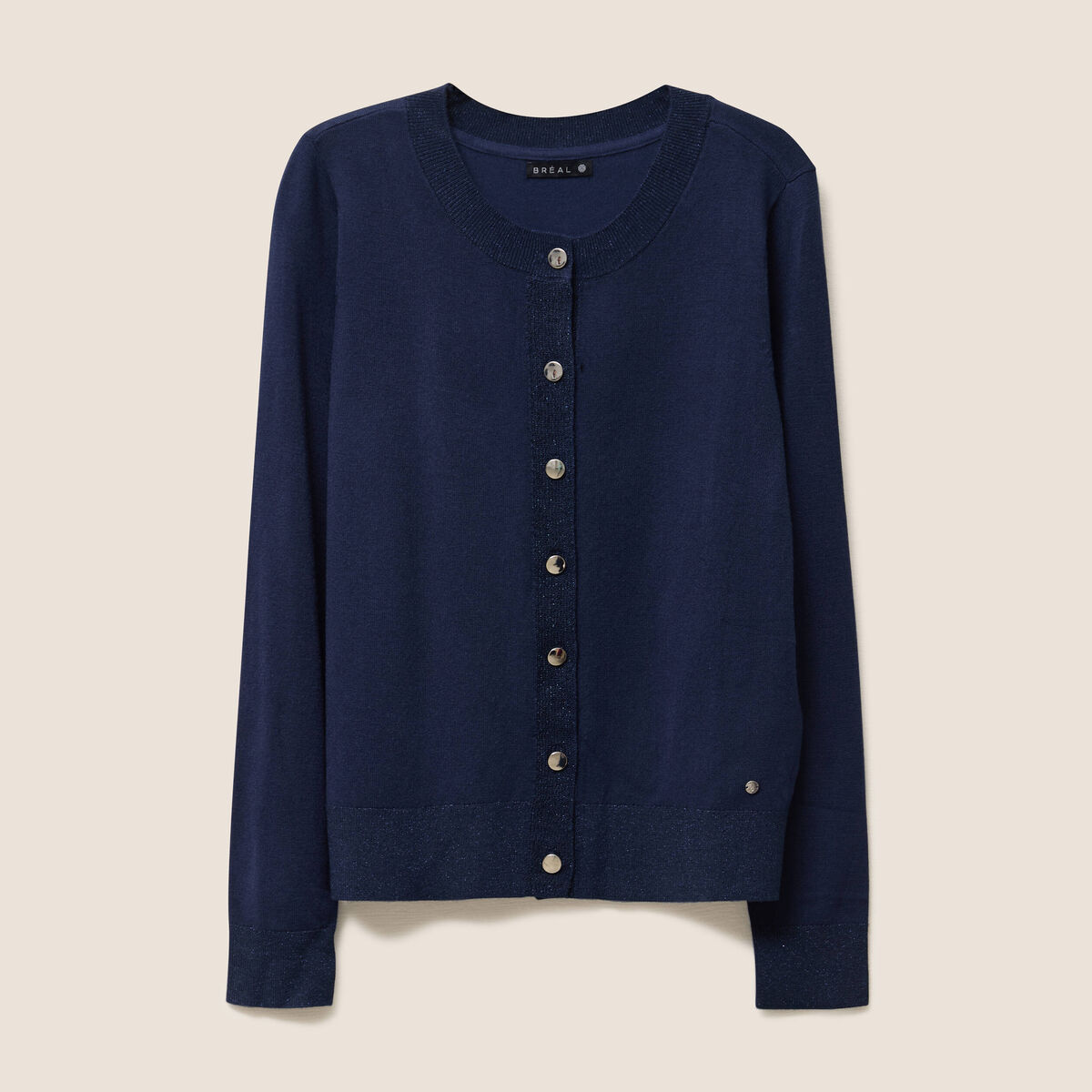 Gilet col rond bleu marine femme
