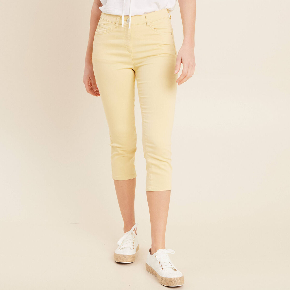 Pantacourt droit taille standard jaune clair femme