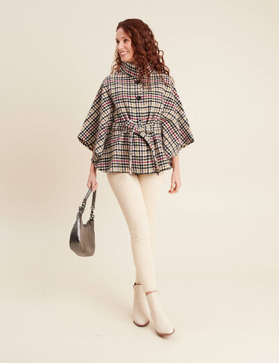 Poncho ceintur&eacute; boutonn&eacute; multicolore femme
