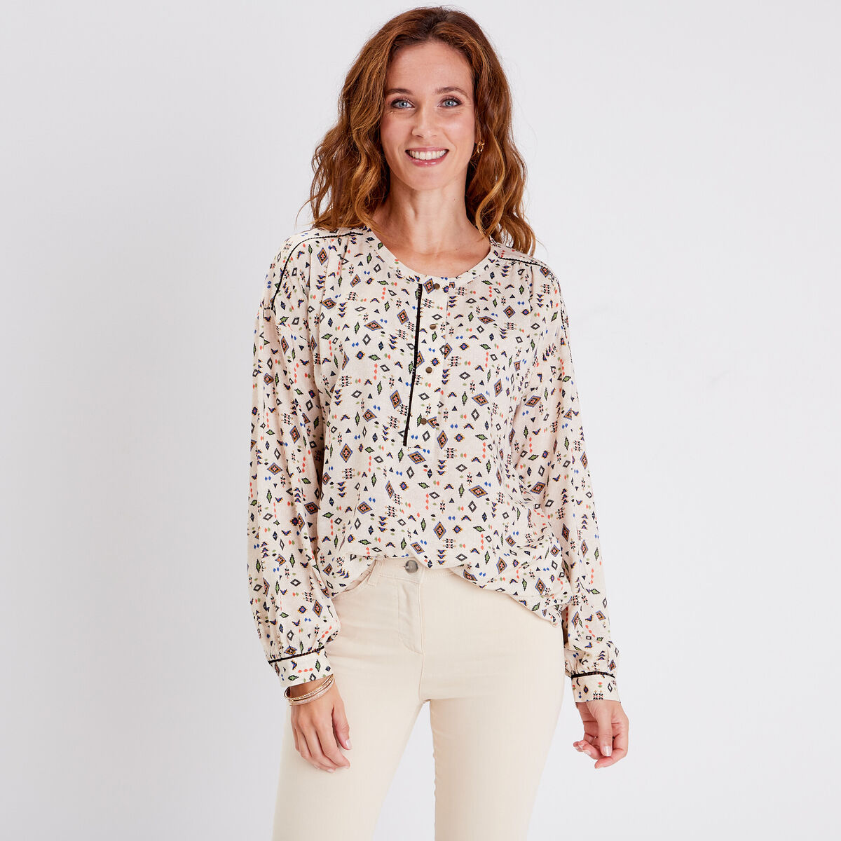 Blouse manches longues beige femme