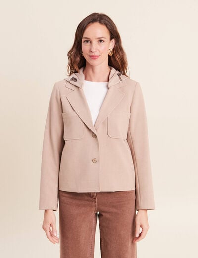 veste cintr&eacute;e doubl&eacute;e avec capuche beige femme