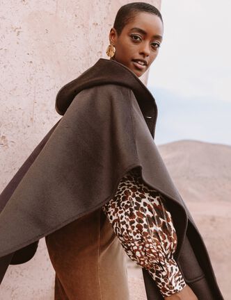 Poncho cape marron fonc&eacute; femme