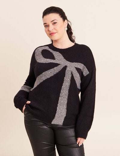 Pull col bateau manches longues noir femme