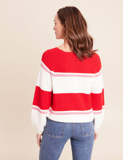 Pull droit col rond en coton ecru femme