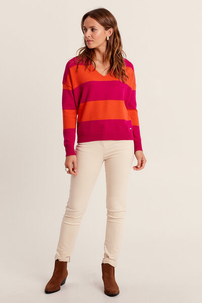 Pull manches longues orange fluo femme