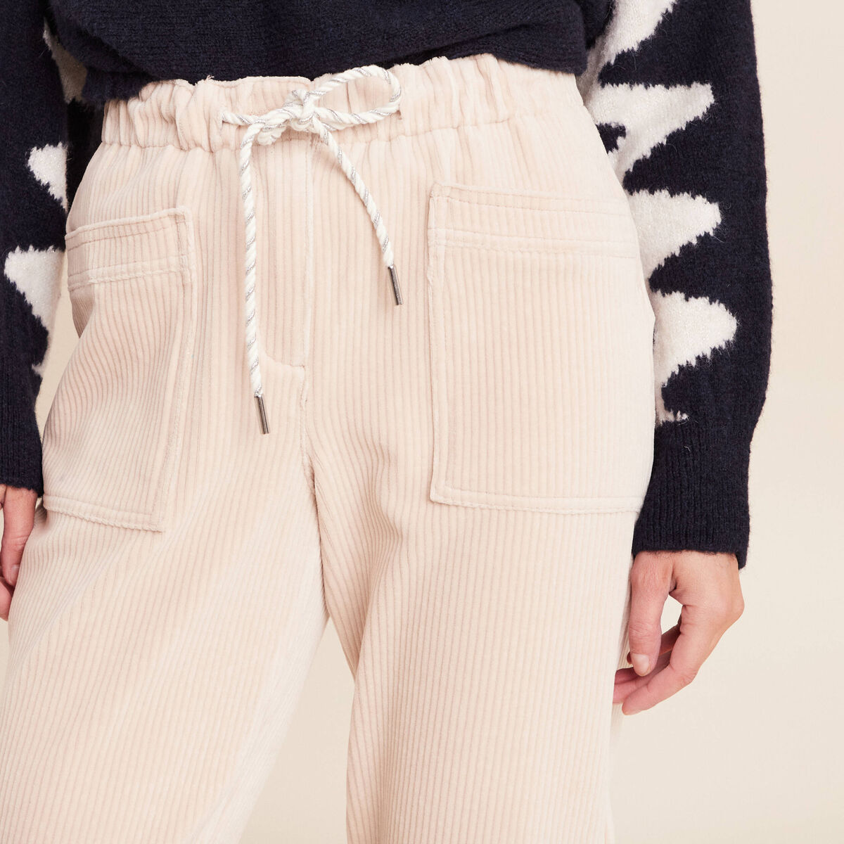 Pantalon coupe mom en velours sable femme